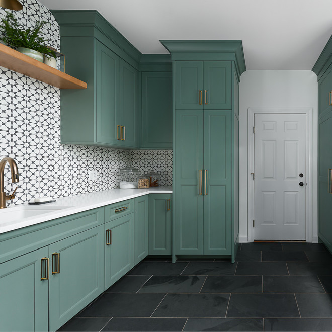 کابینت نگهداری لباسشویی با دو ماشین لباسشویی شیکر U Shape Oasis Lacquer Blue Room