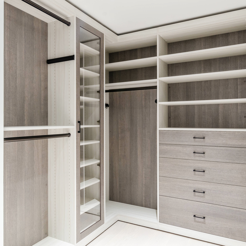 U Shape Grey Matte Melamine Walk Through Wardrobe Wooden Walk In Robe Storage