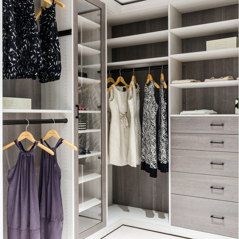 U Shape Grey Matte Melamine Walk Through Wardrobe Wooden Walk In Robe Storage